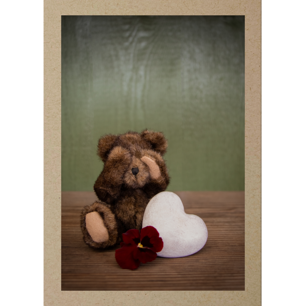 Trauerkarte Trauriger Teddybär mit Herz und Blume 🙏🏻